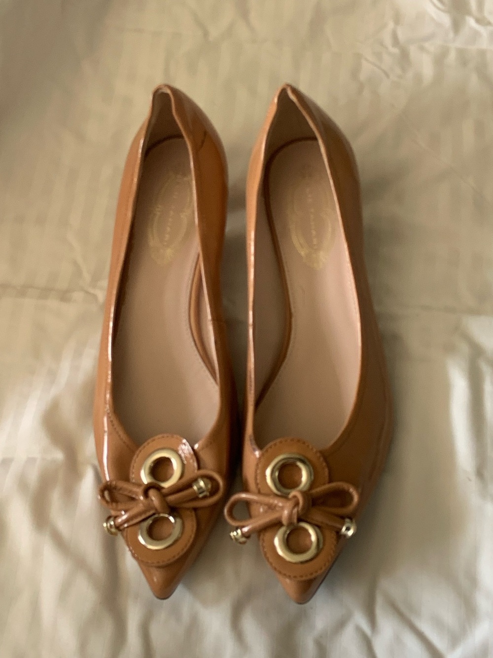 Ellie Tahari Juliette Kitten Heel Beige Patent Leather